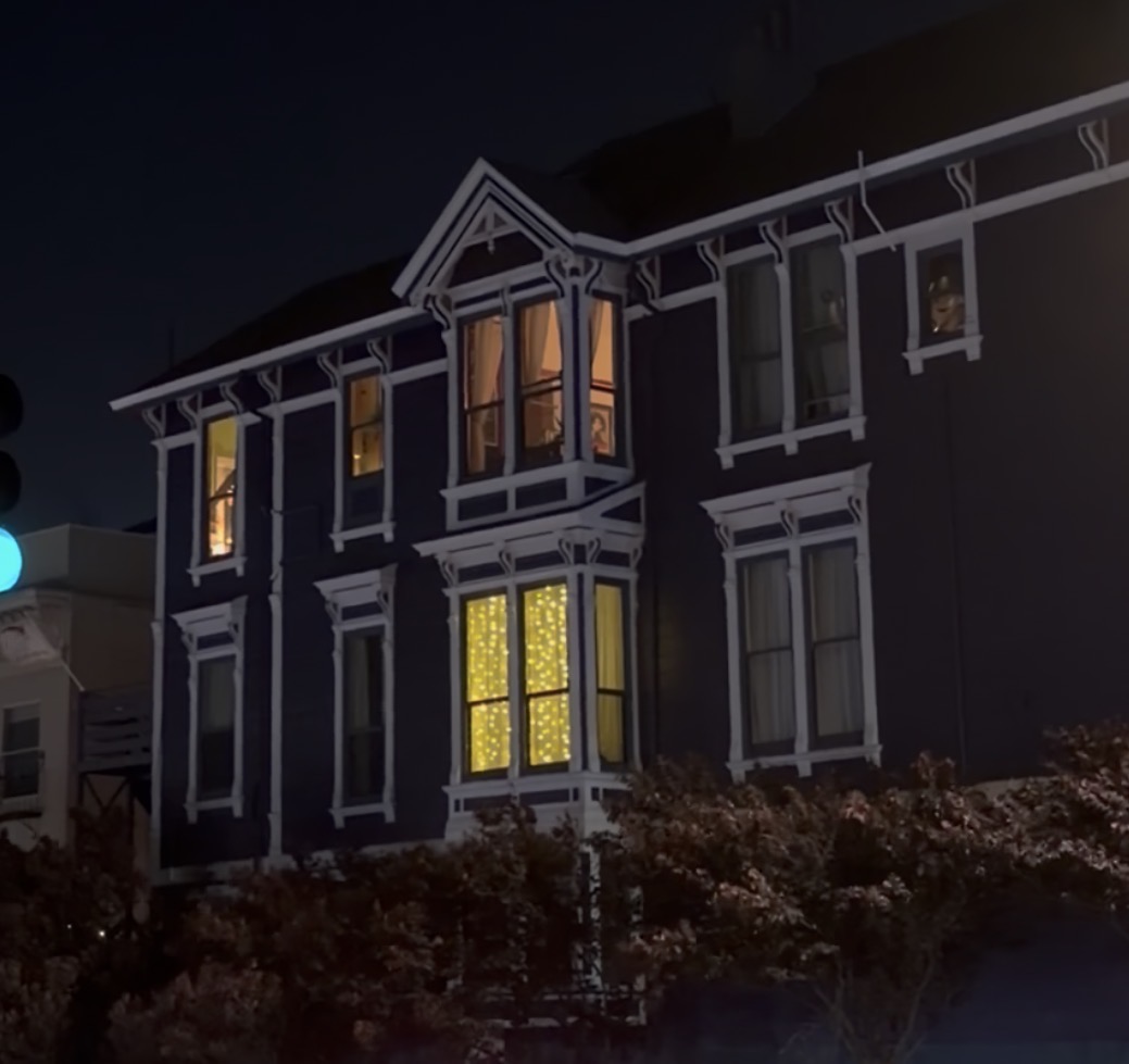 a pretty house down the block